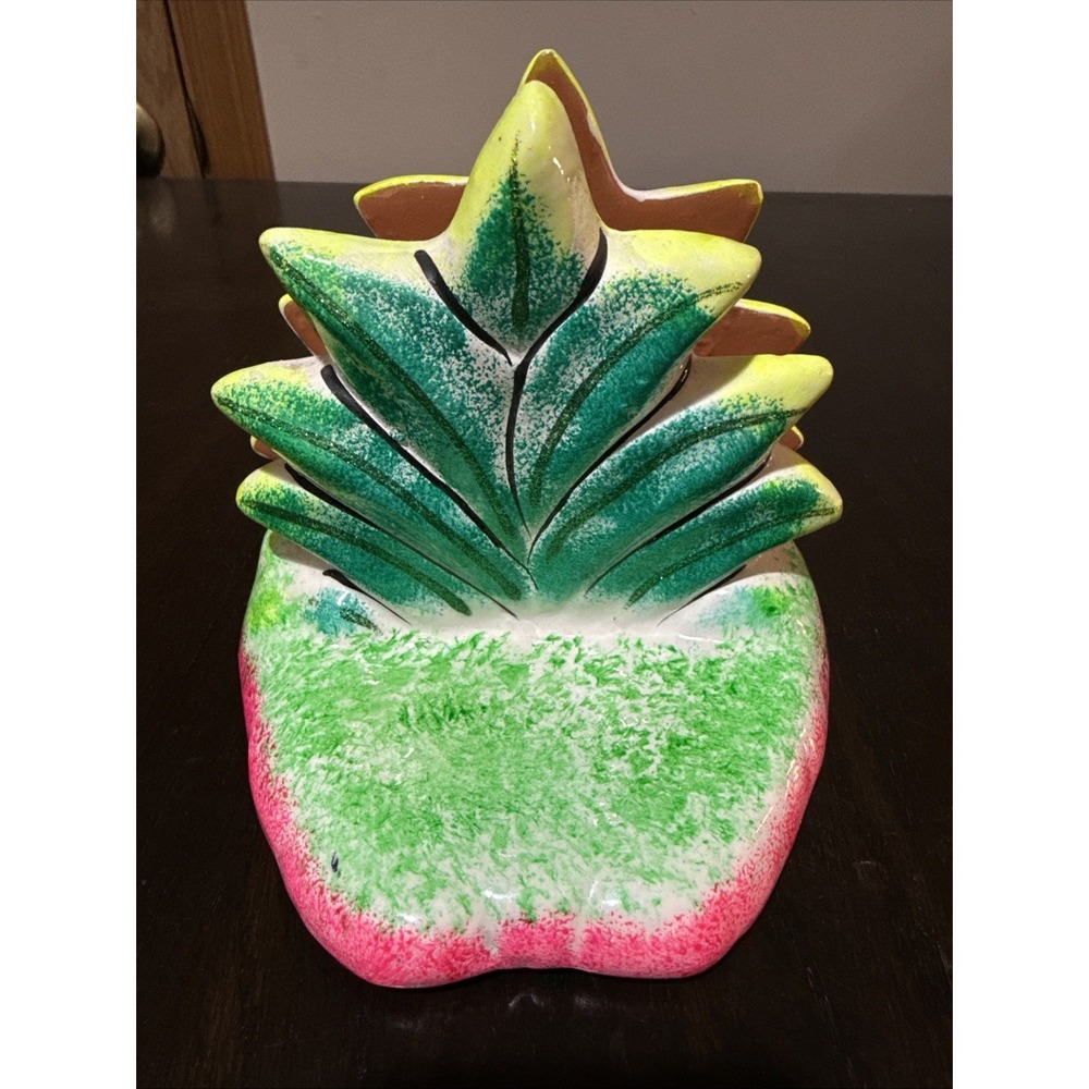 Handcrafted In Cozumel Mexico Pineapple Tropical Agave Ceramic Napkin Holder